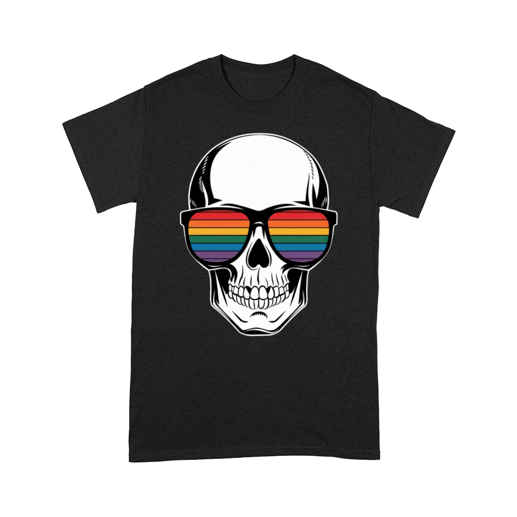 Gay Pride LGBTQ Halloween Skull Rainbow Sunglasses Comfort T-shirt