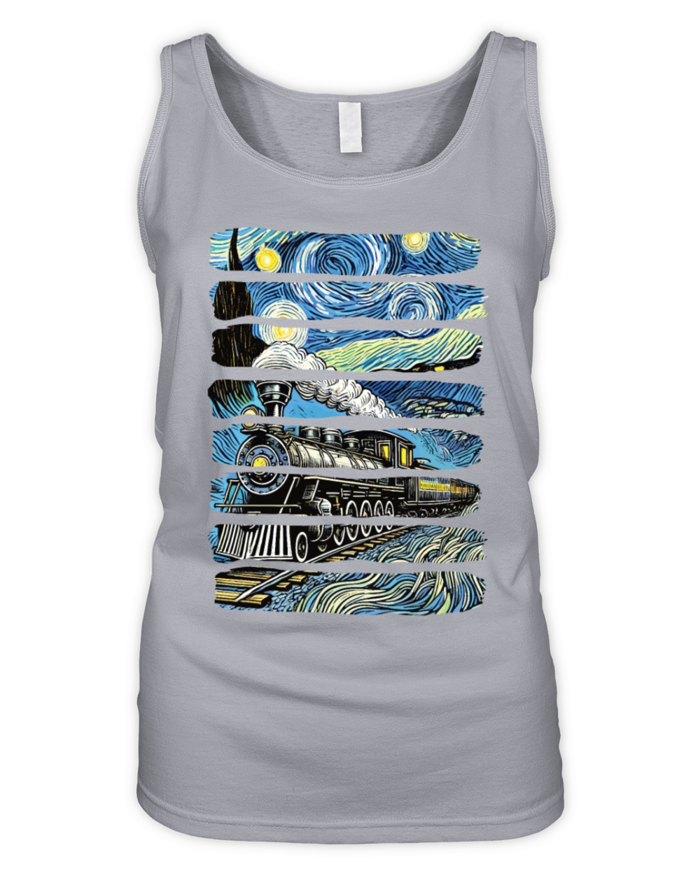 Vintage Train Starry Night Van Gogh Locomotive Organic Women's Tank Top