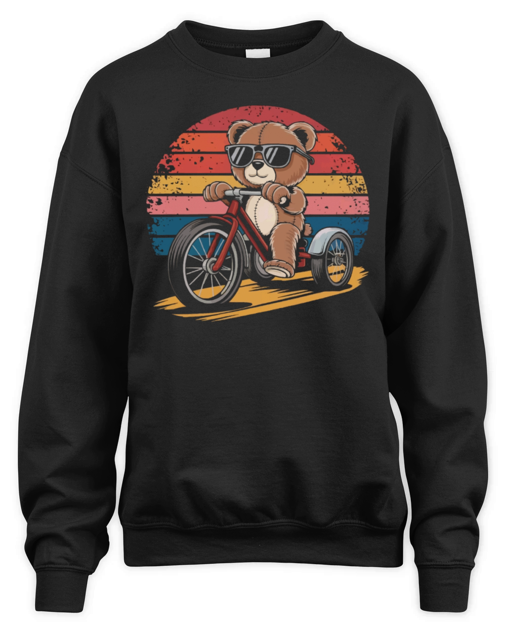 Teddy bear with sunglasses on tricycle Unisex Premium Crewneck Sweatshirt