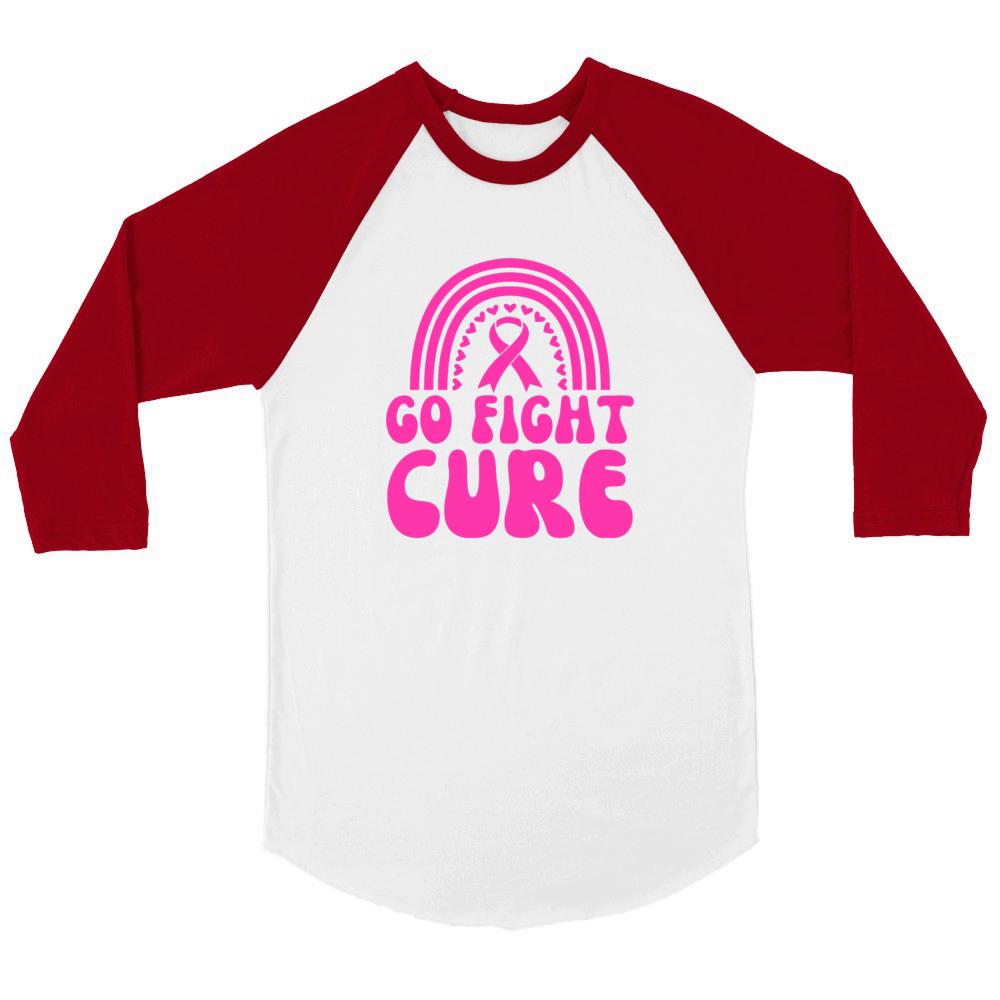 Pink Go Fight Cure Breast Cancer Support Unisex ¾ sleeve Raglan T-shirt