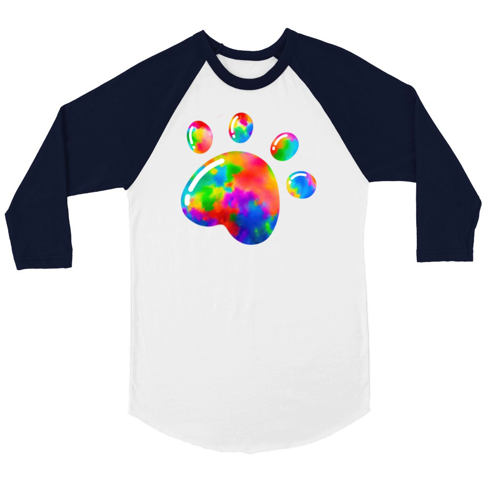 Rainbow Dog Cat Paw Print LGBT Unisex ¾ sleeve Raglan T-shirt