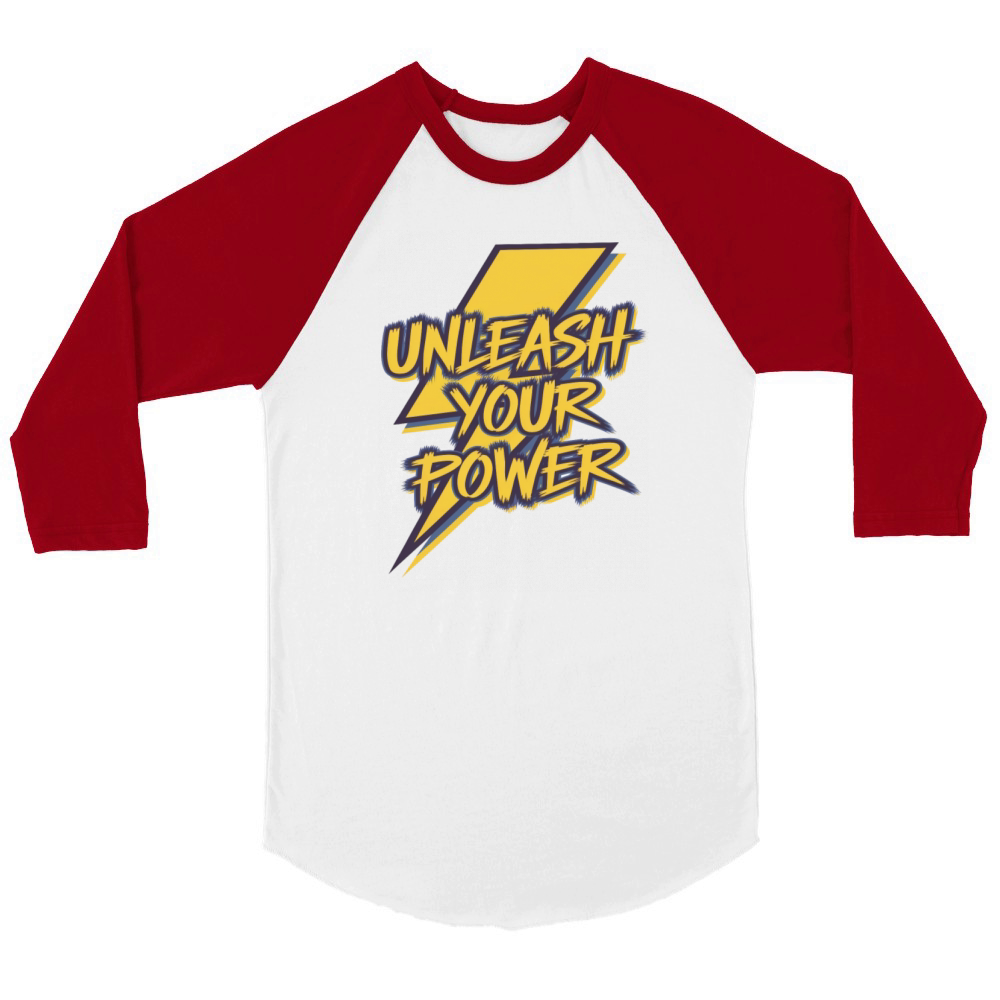 Unleash Your Power Motivational Lightning Bolt Unisex ¾ sleeve Raglan T-shirt