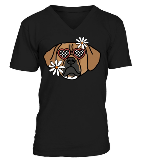 Puggle Retro Dog V-Neck T-shirt