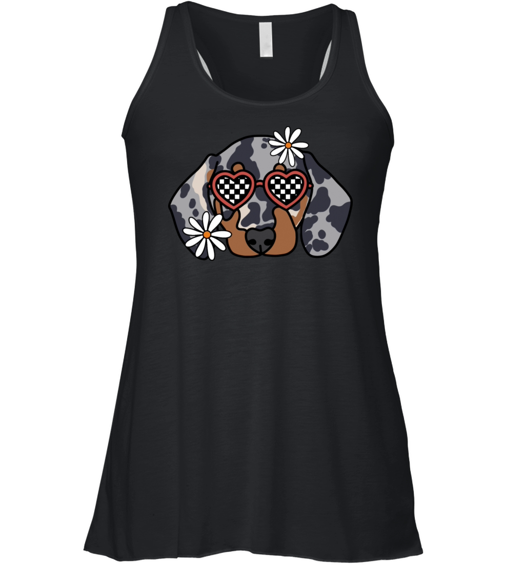 Duschund Dapple retro dog Women's Flowy Tank Top