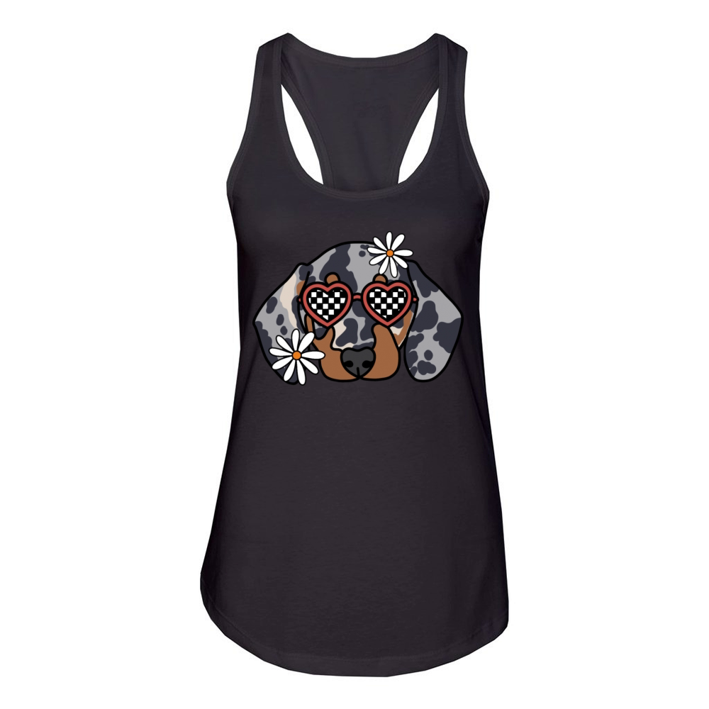 Duschund Dapple retro dog Women's Racerback Tank