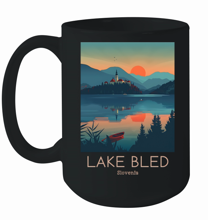 A Vintage Travel Illustration of Lake Bled Ceramic Mug