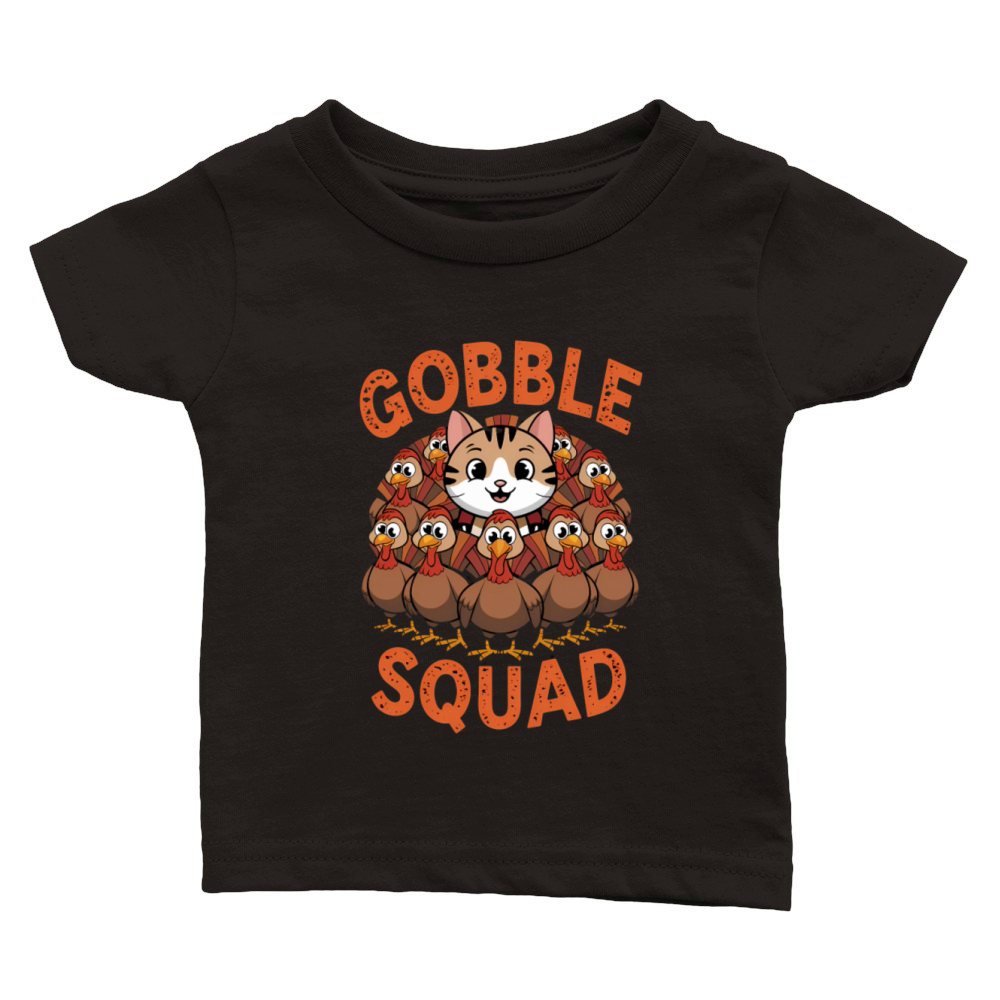 Cute Cat Lovers Thanksgiving Gobble Squad Humor Classic Baby Crewneck T-shirt