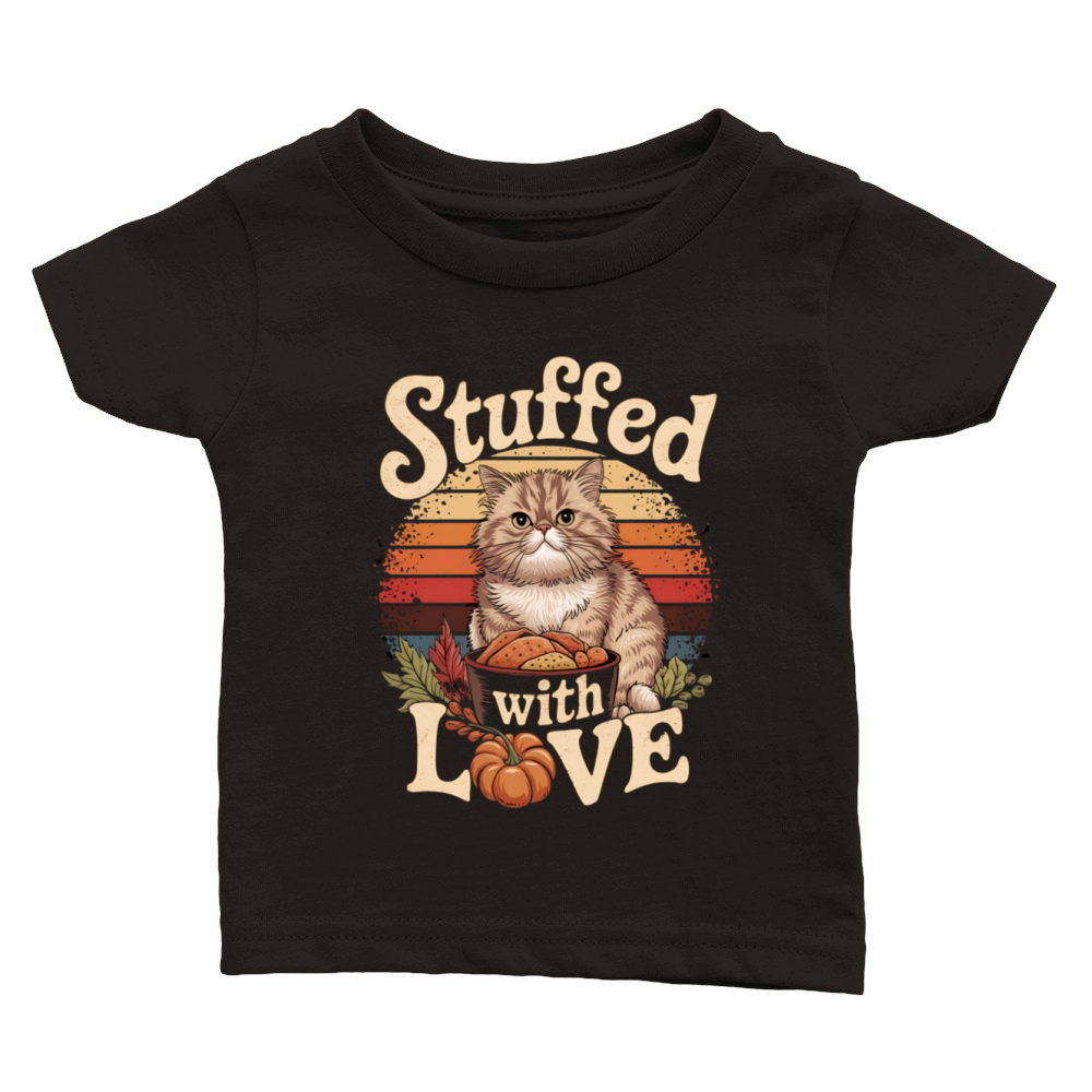Playful Cat Stuffed with Love Funny Thanksgiving Classic Baby Crewneck T-shirt