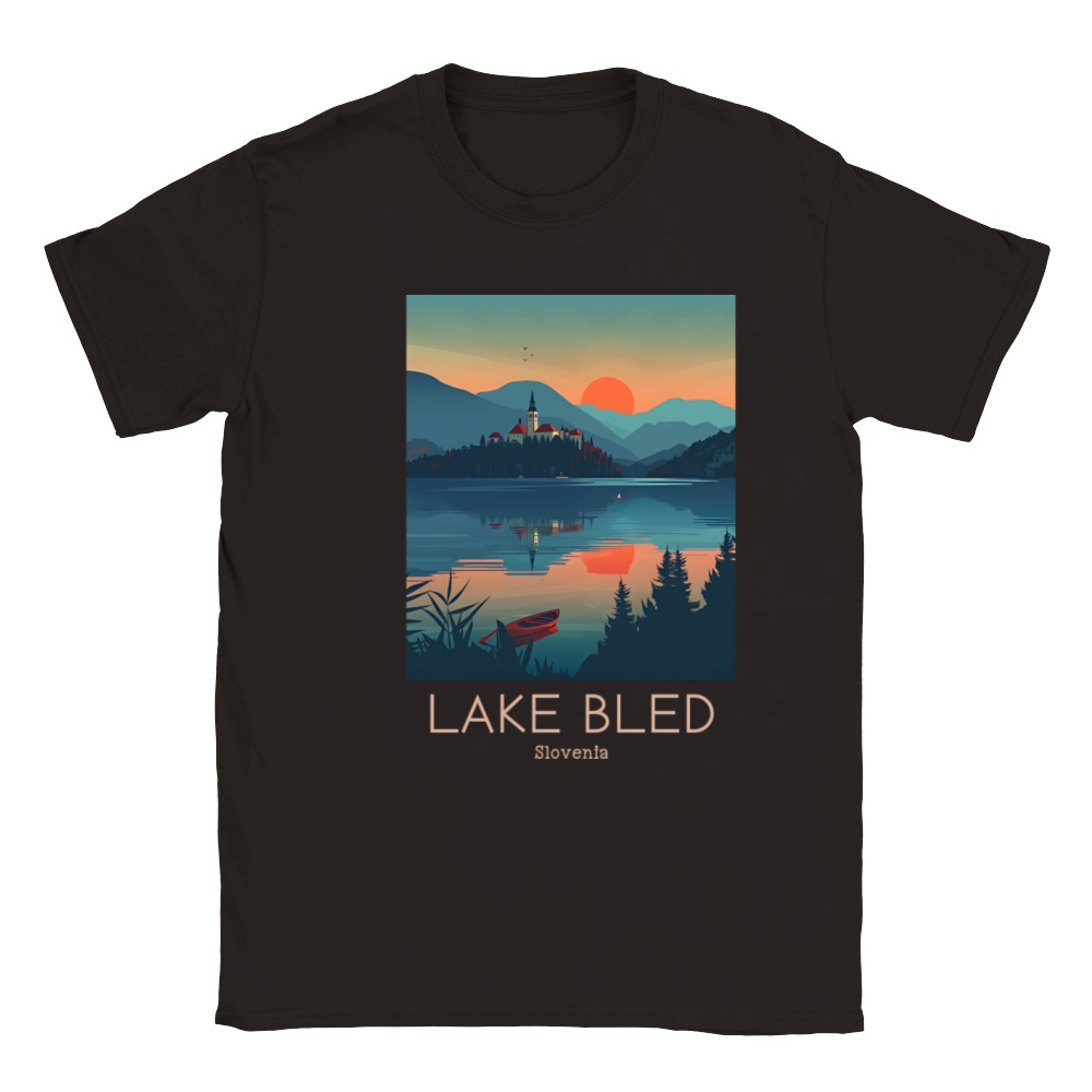 A Vintage Travel Illustration of Lake Bled Classic Kids Crewneck T-shirt