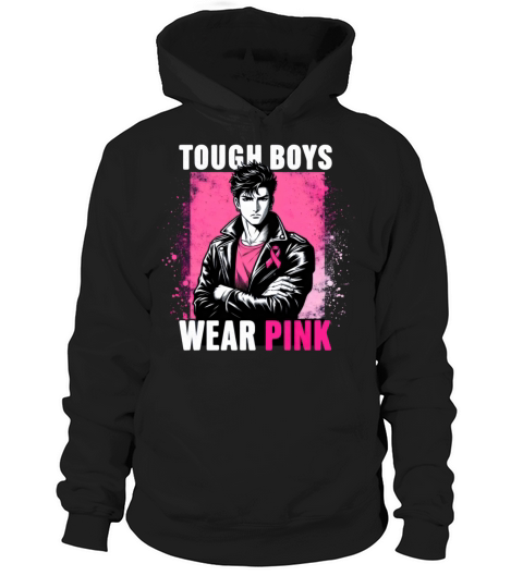 Tough Boy Wear Pink Anime Breast Cancer Awareness Hoodie Unisex