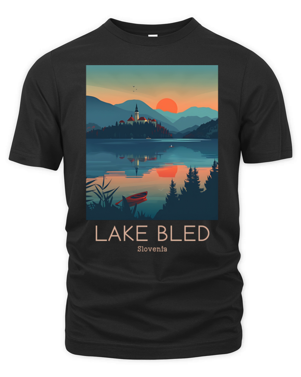 A Vintage Travel Illustration of Lake Bled Organic Unisex T-shirt
