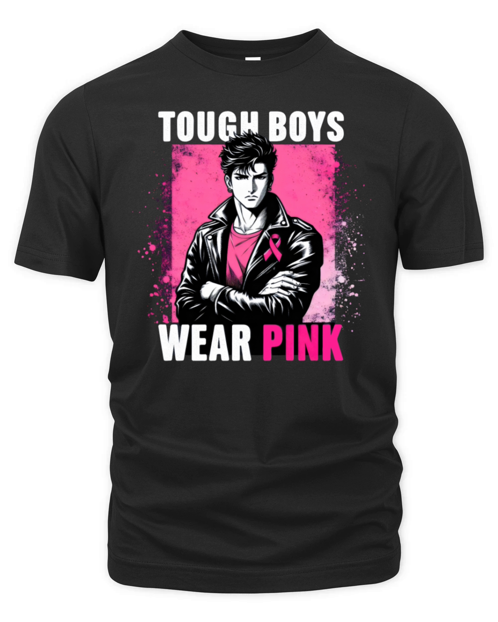 Tough Boy Wear Pink Anime Breast Cancer Awareness Organic Unisex T-shirt