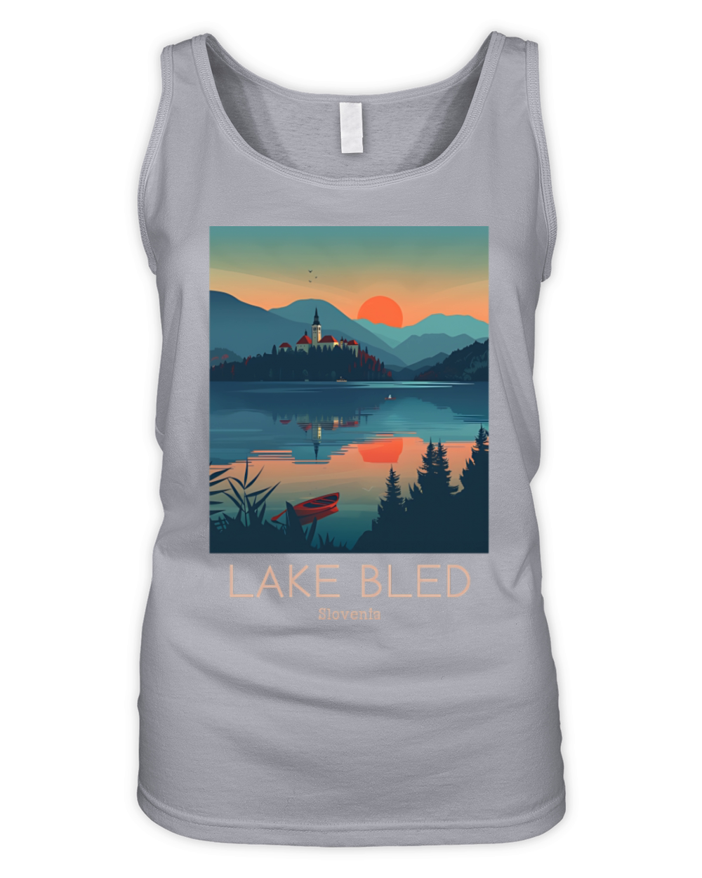 A Vintage Travel Illustration of Lake Bled Organic Women's Tank Top