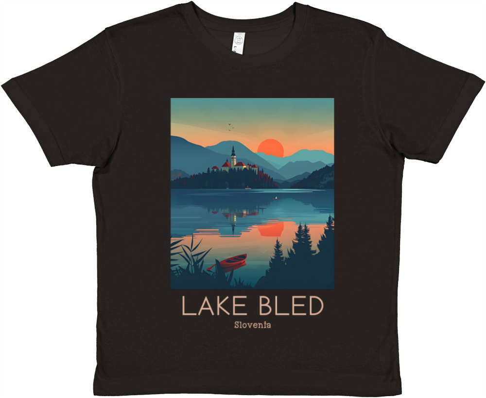 A Vintage Travel Illustration of Lake Bled Premium Kids Crewneck T-shirt
