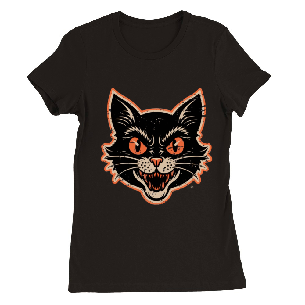 Halloween Horror Cat Premium Womens Crewneck T-shirt