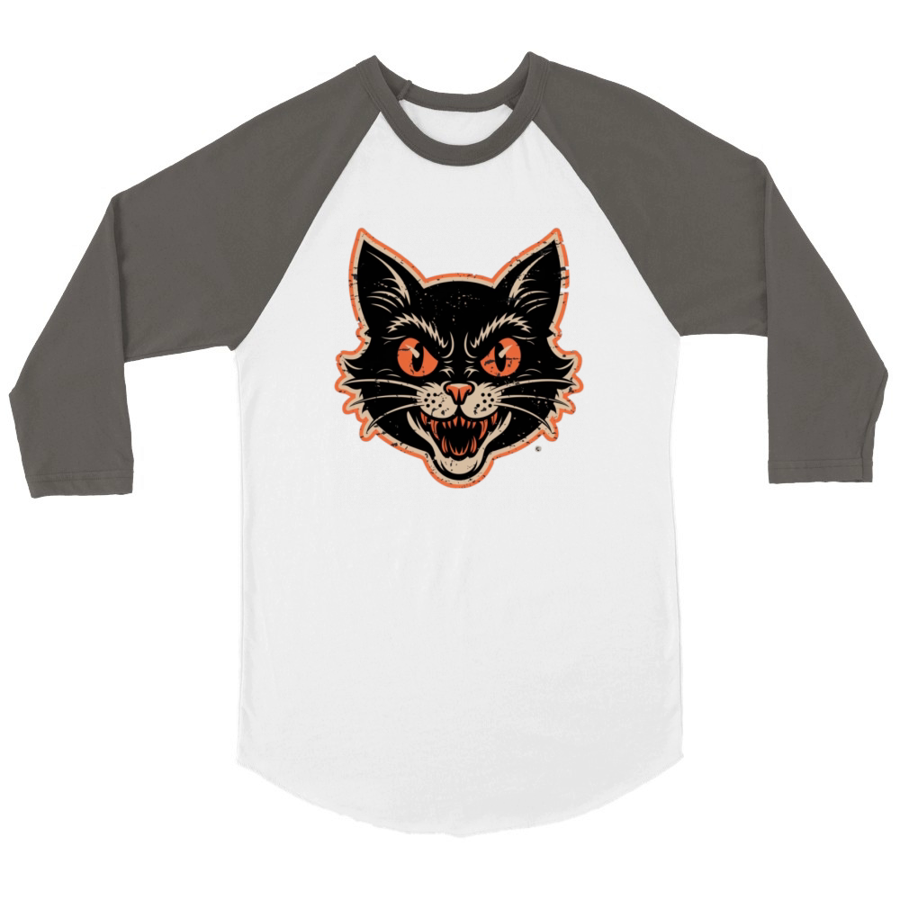 Halloween Horror Cat Unisex ¾ sleeve Raglan T-shirt