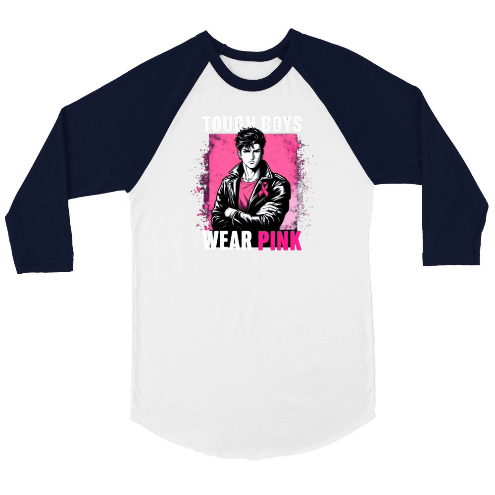 Tough Boy Wear Pink Anime Breast Cancer Awareness Unisex ¾ sleeve Raglan T-shirt