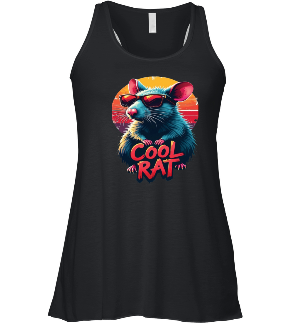 Cool Rat with Sunglasses Retro Sunset Design Women's Flowy Tank Top