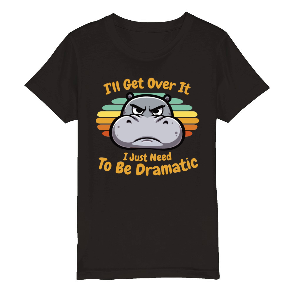 Humorous Dramatic Hippo Organic Kids Crewneck T-shirt