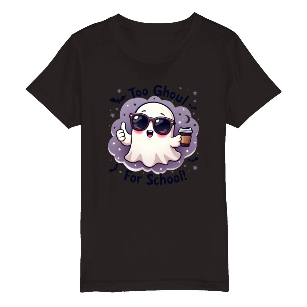 Too Ghool For School Funny Ghost Organic Kids Crewneck T-shirt
