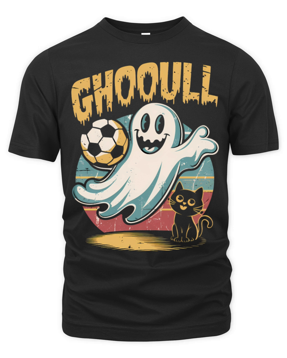 Spooky Ghost Soccer Art with Black Cat Organic Unisex T-shirt