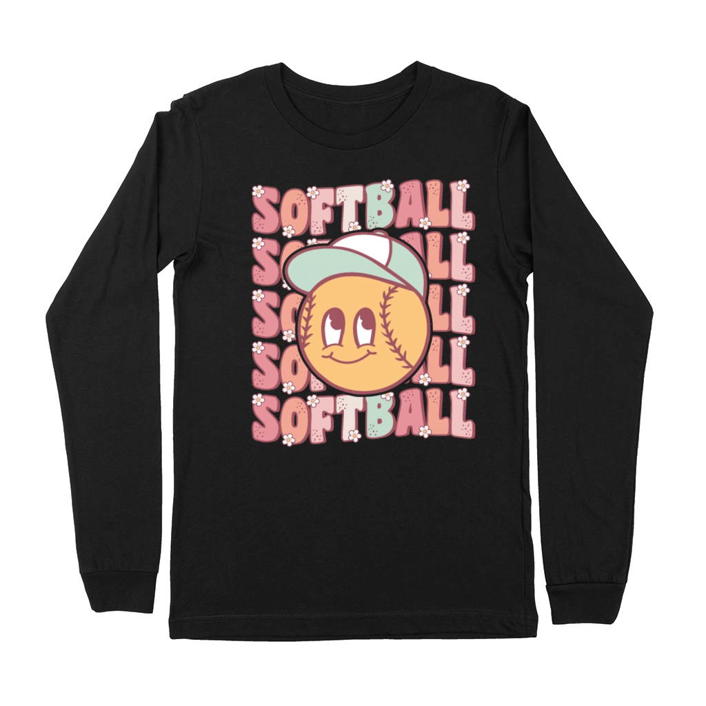 Groovy Softball Lover Player Cute Softball Girl Premium Long Sleeve