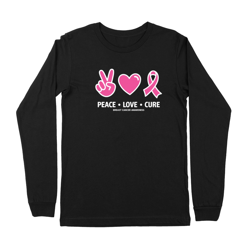 Peace Love Cure Pink Ribbon Family Breast Cancer Premium Long Sleeve