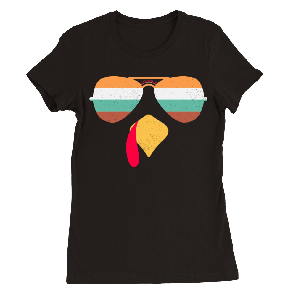Thanksgiving Vintage Glasses Turkey GOBBLE Premium Womens Crewneck T-shirt