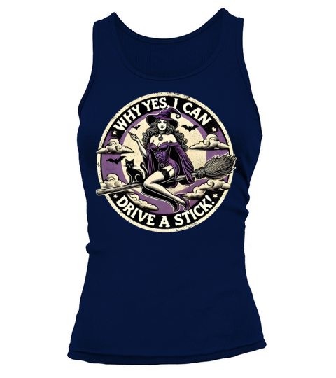 Witch with Broomstick and Cat Retro Halloween Art Tank top Woman