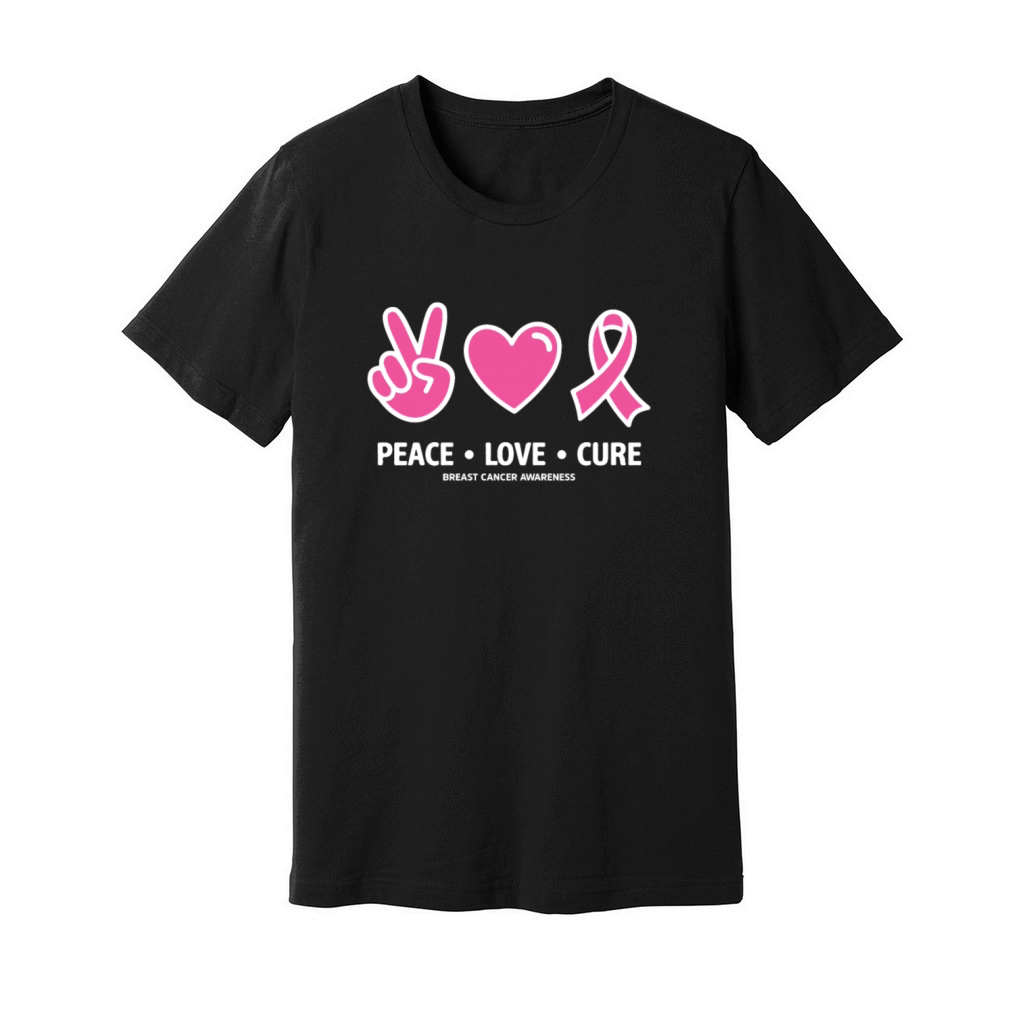 Peace Love Cure Pink Ribbon Family Breast Cancer Unisex Jersey Tee