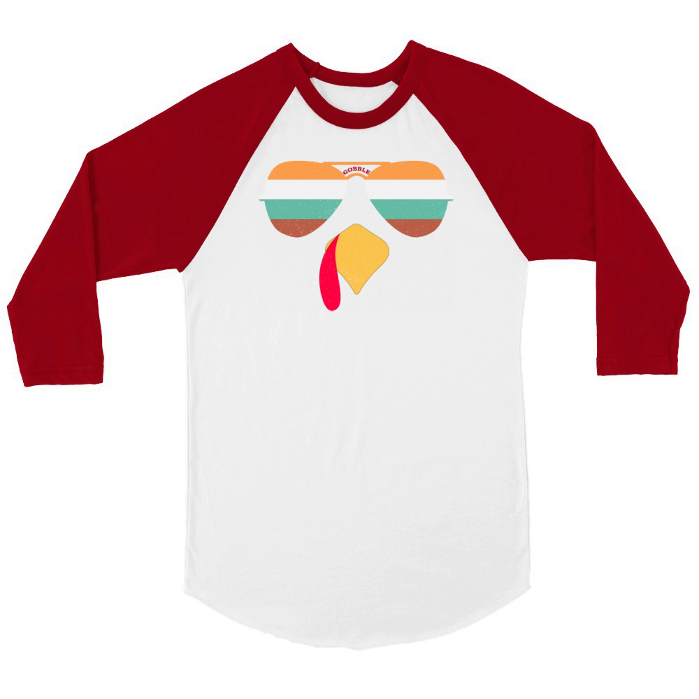 Thanksgiving Vintage Glasses Turkey GOBBLE Unisex ¾ sleeve Raglan T-shirt