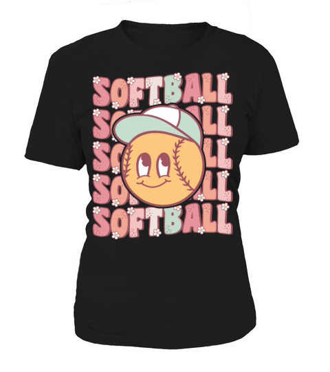 Groovy Softball Lover Player Cute Softball Girl Women's T-Shirt