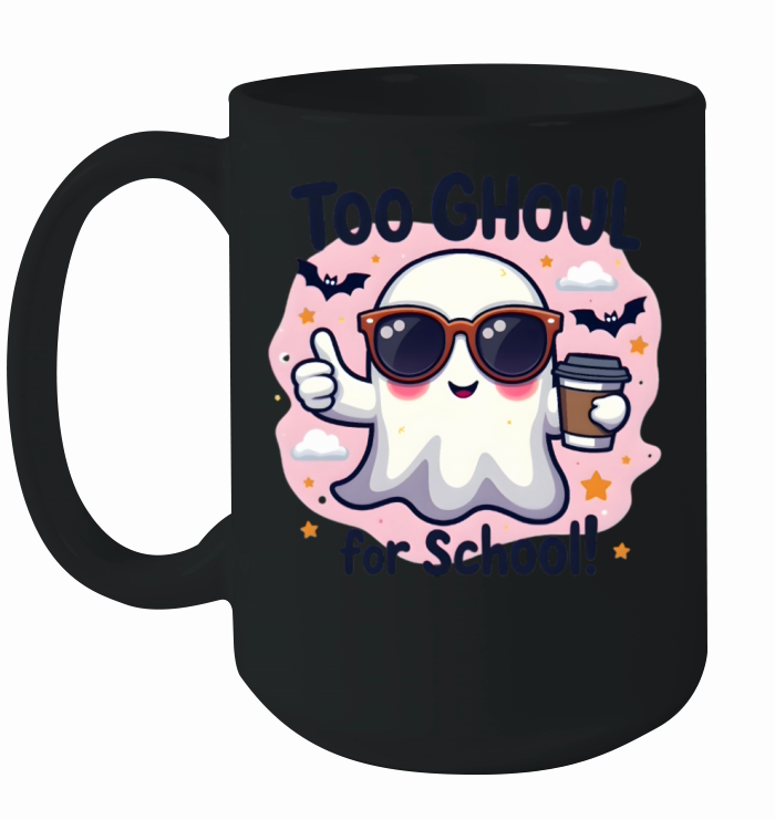 Too Ghool For School Funny Ghost Illustration Ceramic Mug