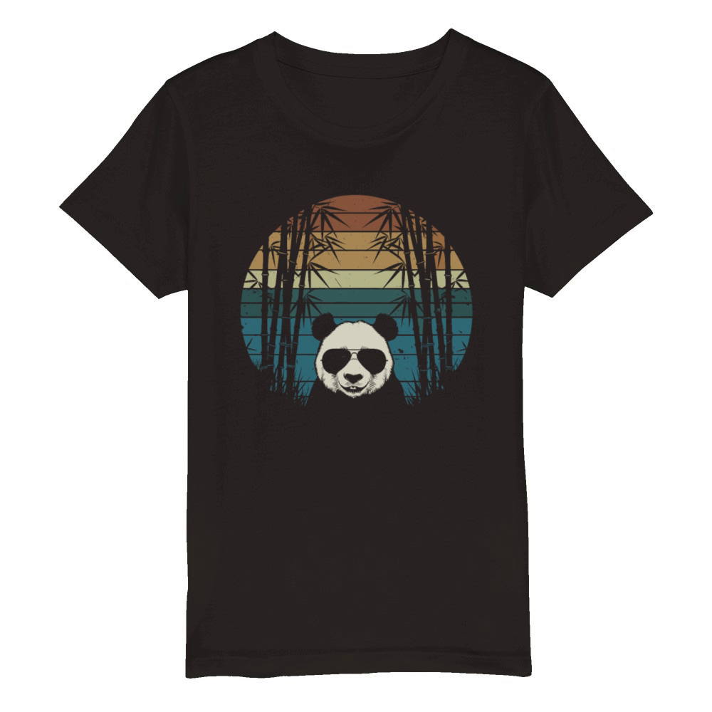 Cool Panda with Sunglasses in Bamboo Forest Organic Kids Crewneck T-shirt