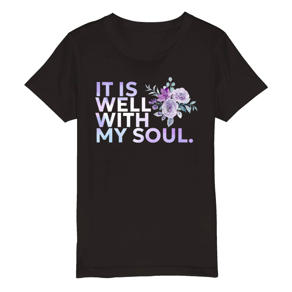 It is Well with my Soul Purple Flower Organic Kids Crewneck T-shirt