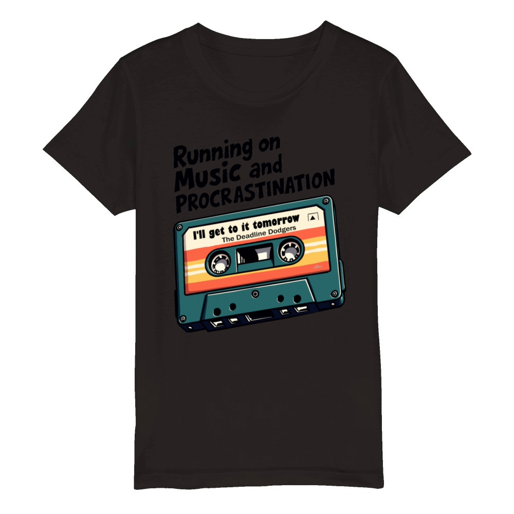 Running on Music and Procrastination - Retro Humor Organic Kids Crewneck T-shirt
