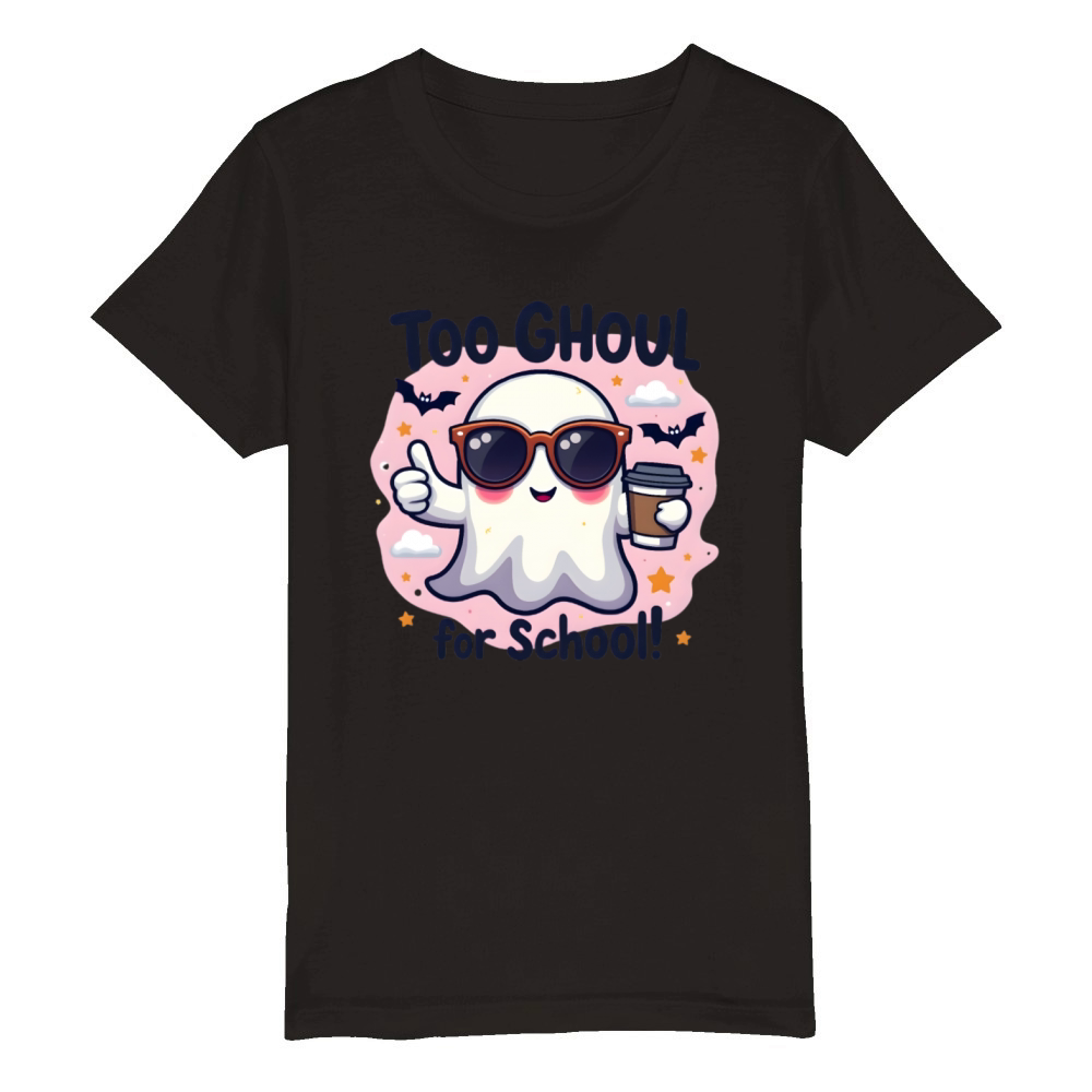 Too Ghool For School Funny Ghost Illustration Organic Kids Crewneck T-shirt