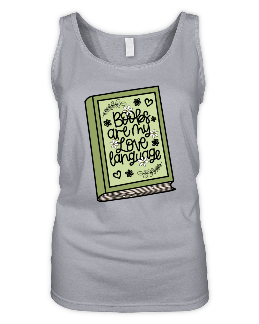 "Books Are My Love Language" with Floral - Green Organic Women's Tank Top