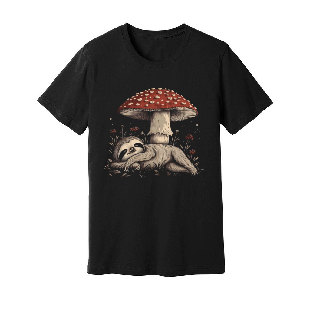 Cottagecore Aesthetic Sleeping Sloth Mushroom Vint Unisex Jersey Tee
