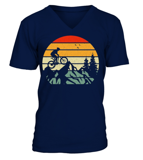 Vintage mountain bike sunset ride V-Neck T-shirt