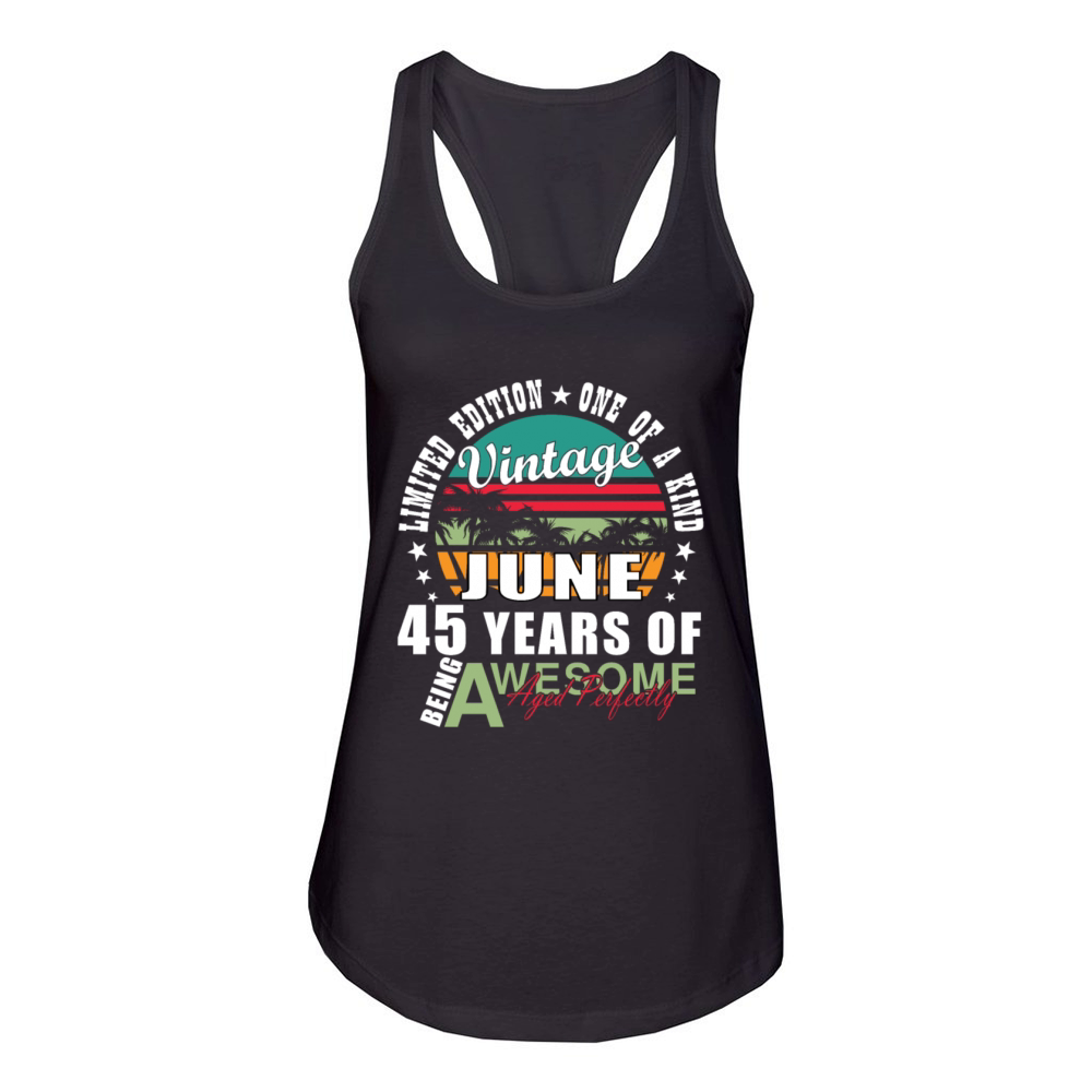 45th birthday 45 years June 1979 Women's Racerback Tank