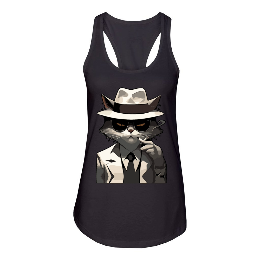 Cool Cat Noir Suave and Mysterious Feline Women's Racerback Tank