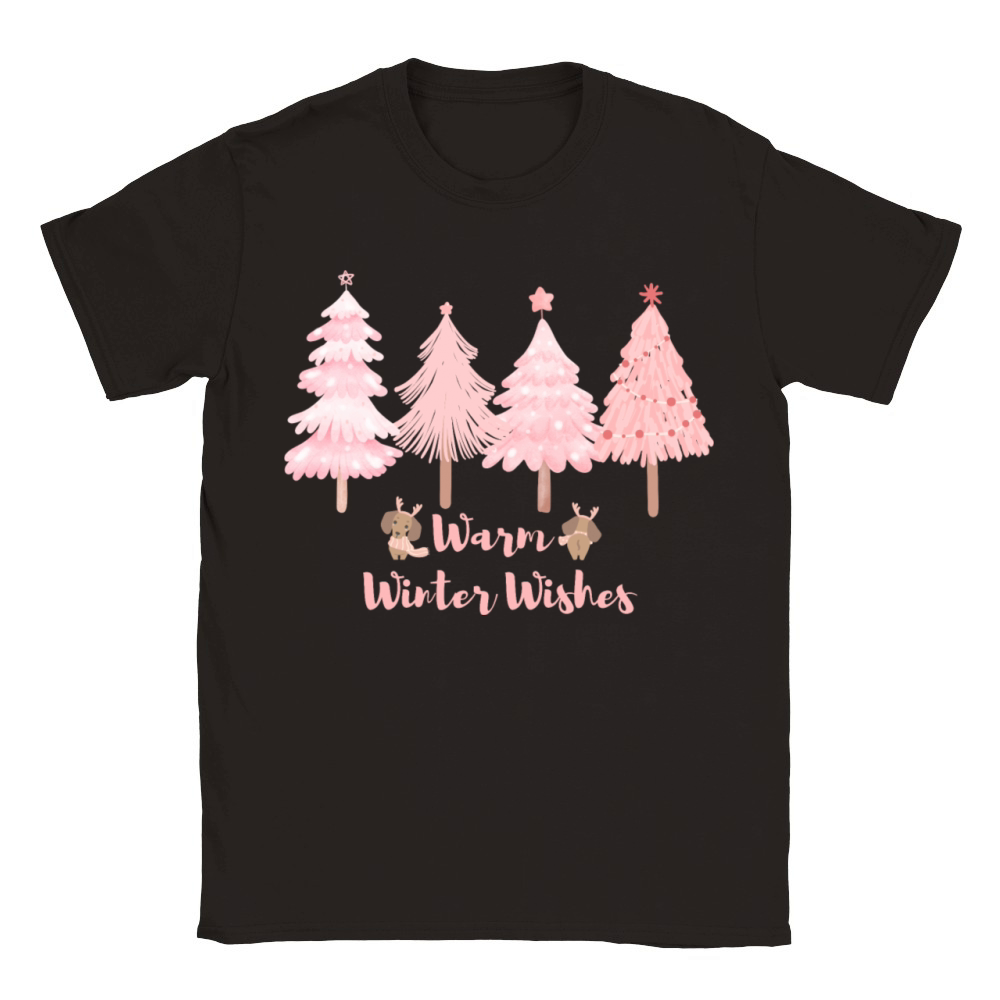 Pink Christmas tree Warm Winter wishes Classic Kids Crewneck T-shirt