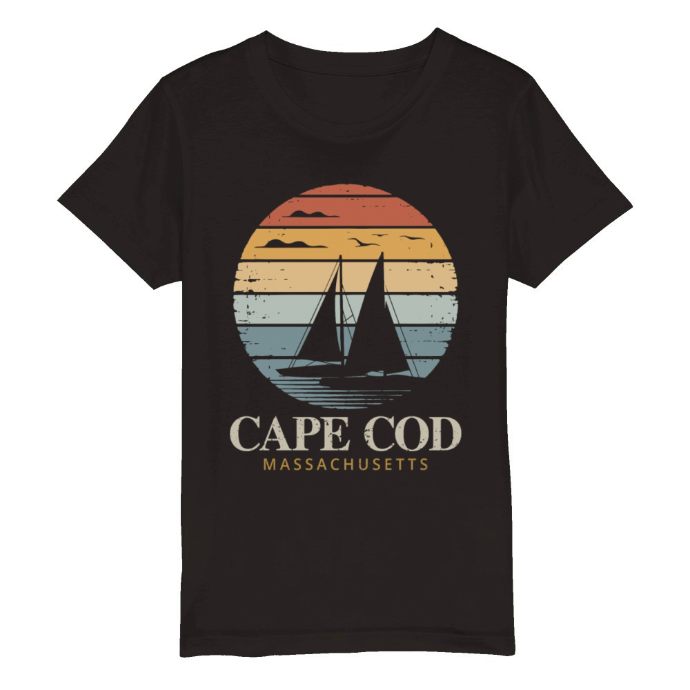 Cape Cod Vintage SunsetMassachusetts Sailing Organic Kids Crewneck T-shirt