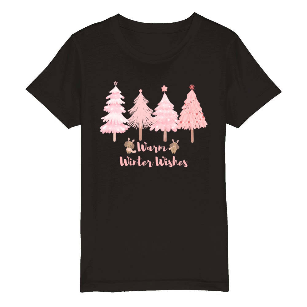 Pink Christmas tree Warm Winter wishes Organic Kids Crewneck T-shirt