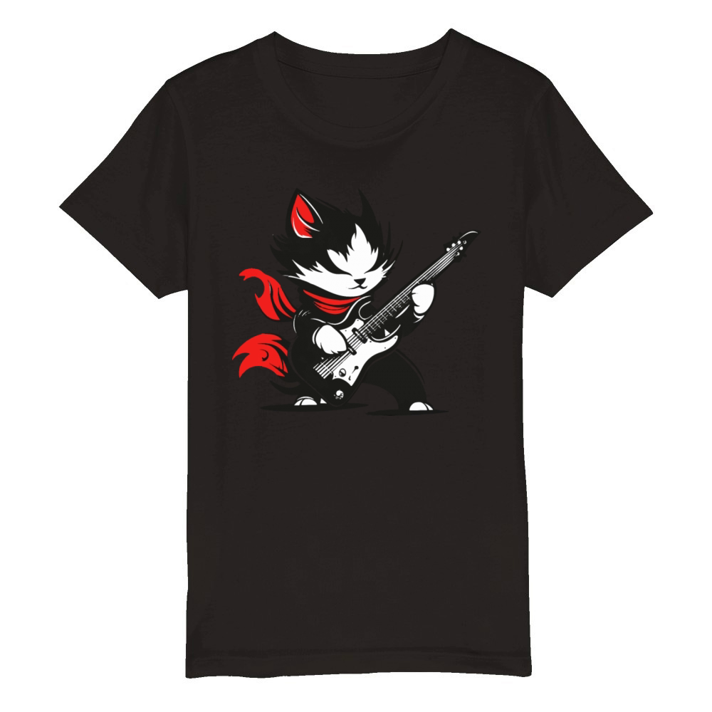 Rock Cat Playing Guitar Rock Lovers Vintage Shirt Organic Kids Crewneck T-shirt
