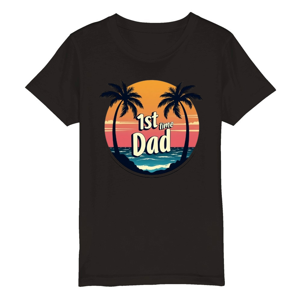 Vintage Retro Sunset 1st First Time Dad est 2024 Organic Kids Crewneck T-shirt