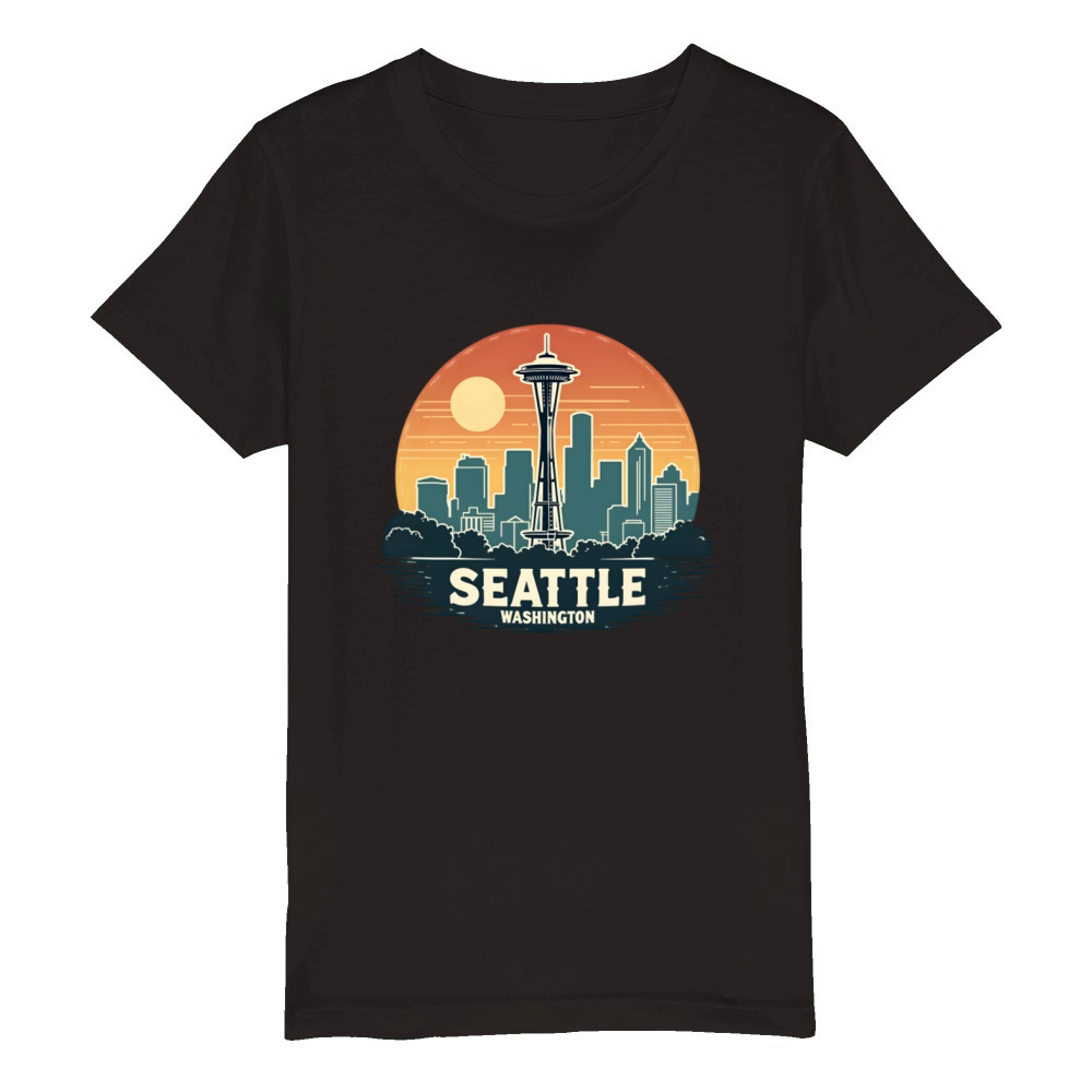 Vintage Seattle Washington Organic Kids Crewneck T-shirt