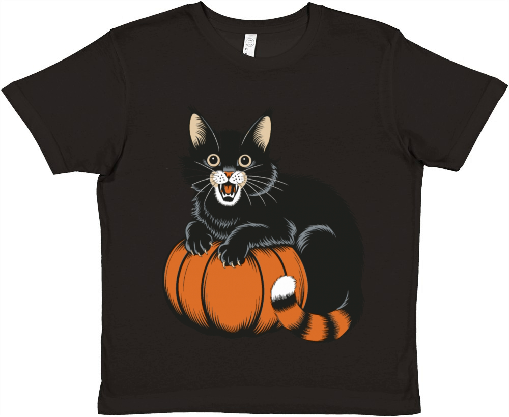 Surprised Halloween Cat With Pumpkin Vintage Style Premium Kids Crewneck T-shirt