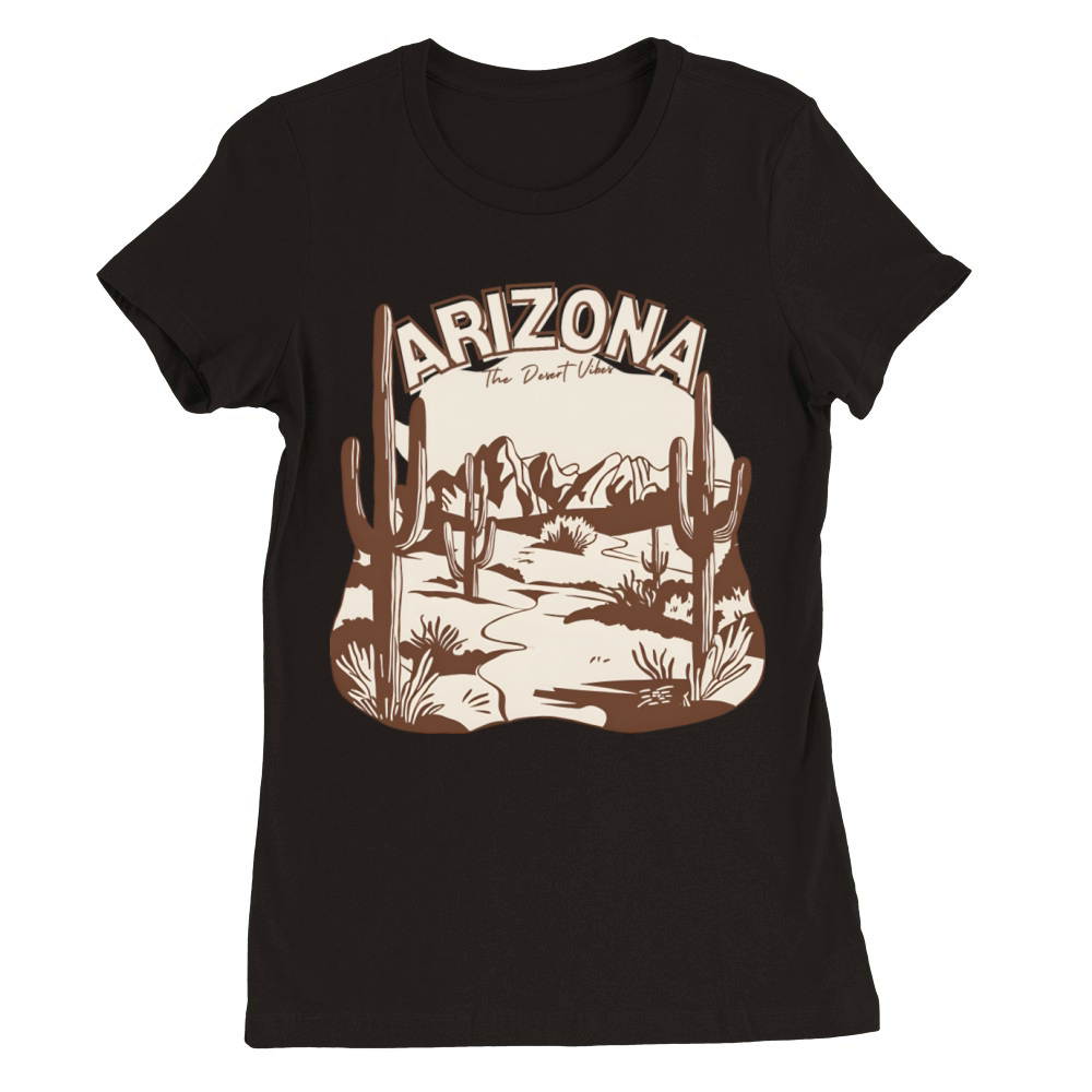 Arizona Desert Vibes - Retro Cactus Landscape Grap Premium Womens Crewneck T-shirt